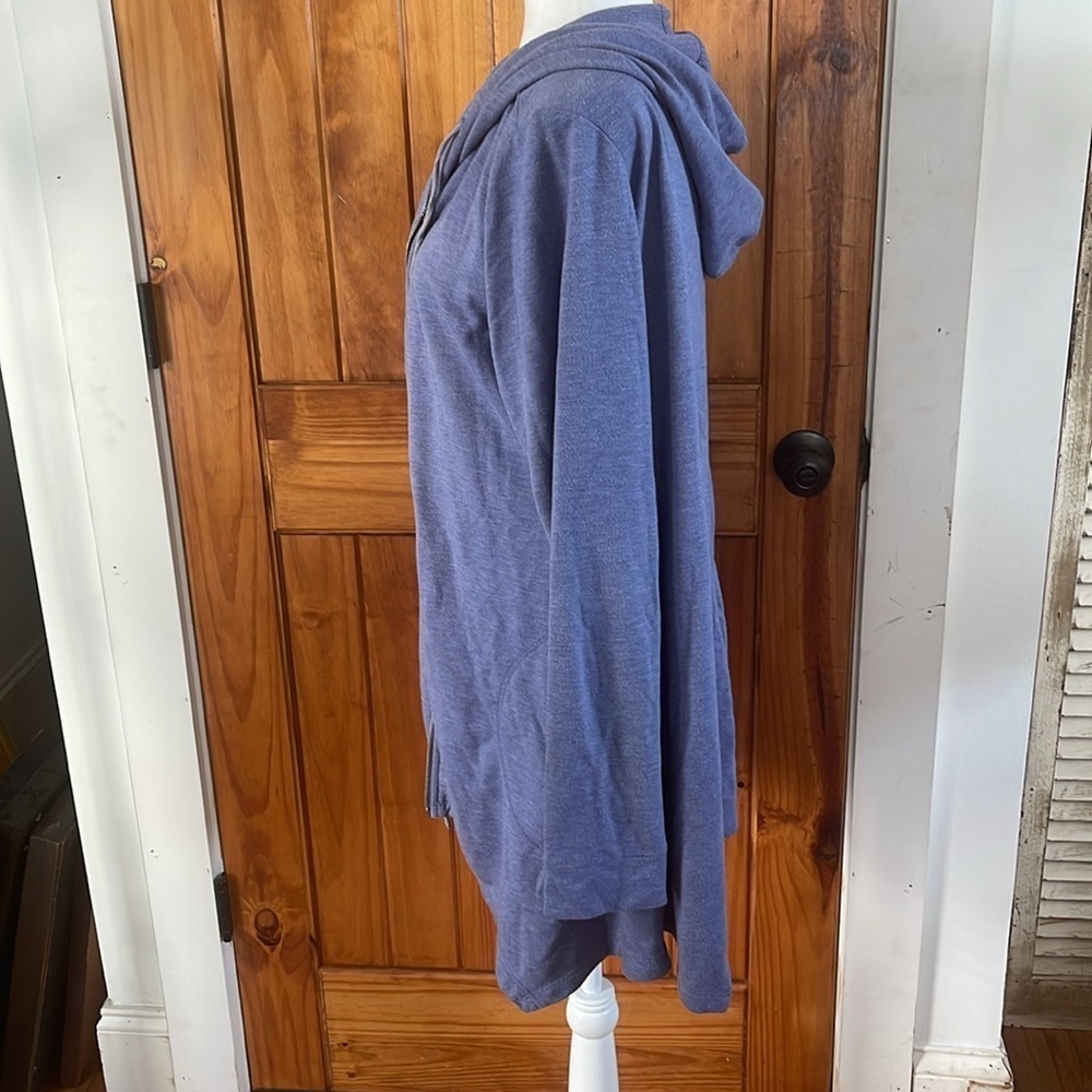LOGO by Lori Goldstein Blue knit Zip up Hoodie Cardigan Jacket Medium - Picture 2 of 9